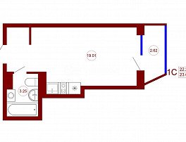 1-комнатная квартира, 23.04 м2