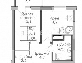 1-комнатная квартира, 35.2 м2