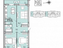 3-комнатная квартира, 73.2 м2