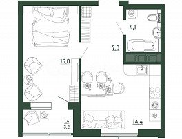 1-комнатная квартира, 42 м2