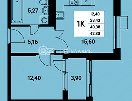 1-комнатная квартира, 39.78 м2