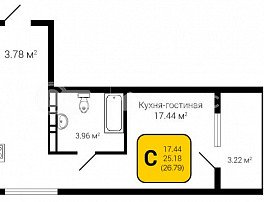 1-комнатная квартира, 26.79 м2