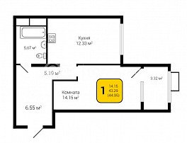 1-комнатная квартира, 44.95 м2