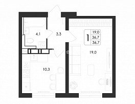 1-комнатная квартира, 36.7 м2