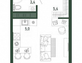 1-комнатная квартира, 28 м2