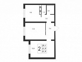 2-комнатная квартира, 51.9 м2