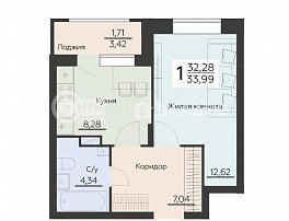 1-комнатная квартира, 33.99 м2