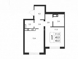 1-комнатная квартира, 40 м2