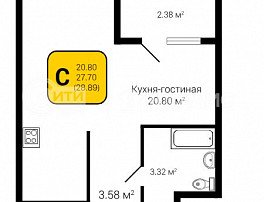 1-комнатная квартира, 28.89 м2