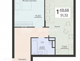 1-комнатная квартира, 51.32 м2
