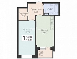 1-комнатная квартира, 45.41 м2