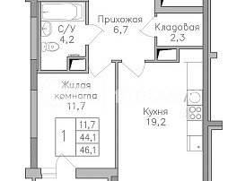 1-комнатная квартира, 46.1 м2