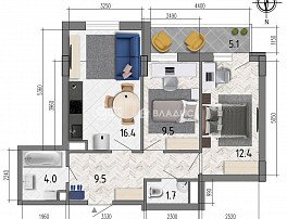 2-комнатная квартира, 56 м2