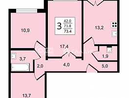 3-комнатная квартира, 73.4 м2