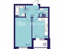 1-комнатная квартира, 41.13 м2