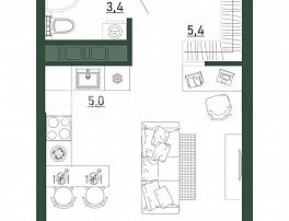 1-комнатная квартира, 28 м2