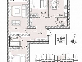 3-комнатная квартира, 88.14 м2