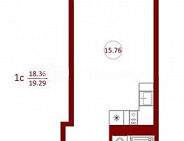 1-комнатная квартира, 19.29 м2