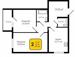 2-комнатная квартира, 66.96 м2