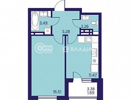 1-комнатная квартира, 40.7 м2