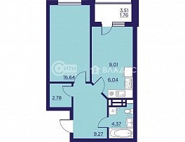 1-комнатная квартира, 49.87 м2
