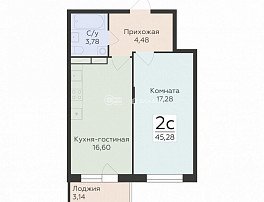 2-комнатная квартира, 45.28 м2