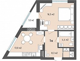 1-комнатная квартира, 43.9 м2