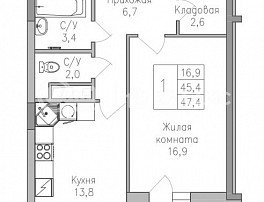 1-комнатная квартира, 47.4 м2