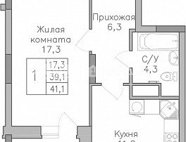 1-комнатная квартира, 41.8 м2