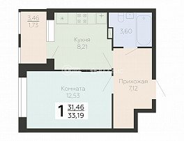 1-комнатная квартира, 33.19 м2