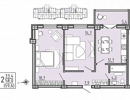 2-комнатная квартира, 59.6 м2