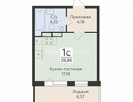 1-комнатная квартира, 28.86 м2