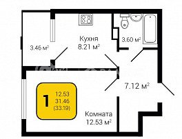 1-комнатная квартира, 33.19 м2