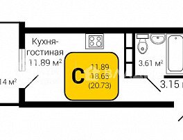 1-комнатная квартира, 20.73 м2