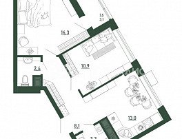 2-комнатная квартира, 55.6 м2
