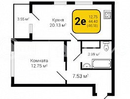 2-комнатная квартира, 46.18 м2