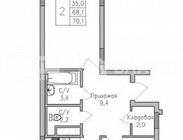 2-комнатная квартира, 70.1 м2