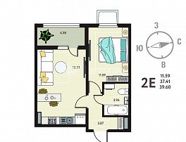1-комнатная квартира, 39.6 м2
