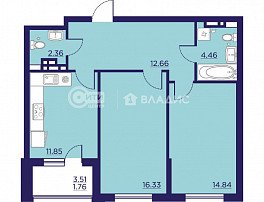 2-комнатная квартира, 64.26 м2