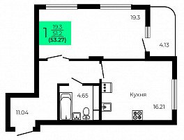 1-комнатная квартира, 53.27 м2