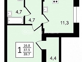 1-комнатная квартира, 39.7 м2