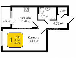 1-комнатная квартира, 38.1 м2