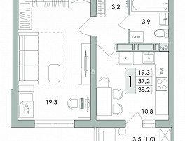 1-комнатная квартира, 38.2 м2