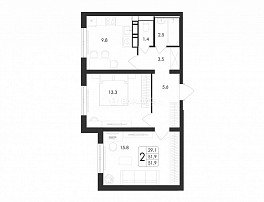 2-комнатная квартира, 51.9 м2
