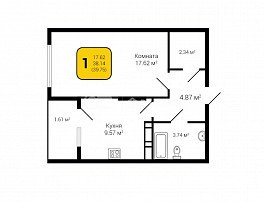 1-комнатная квартира, 39.75 м2