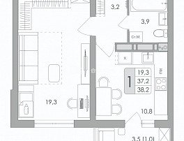 1-комнатная квартира, 38.2 м2