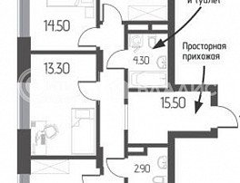 3-комнатная квартира, 89.7 м2