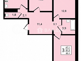 3-комнатная квартира, 83.1 м2