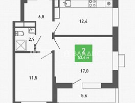 2-комнатная квартира, 53.4 м2