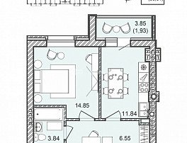 1-комнатная квартира, 39.01 м2